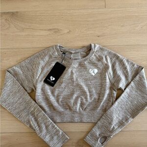 Women’s best move seamless Long Sleeve Crop Top- brown grey marl